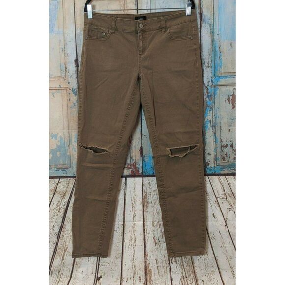 Rue 21 Womens Size 9/10 Brown Distressed Freedom Flex Low Rise Skinny Jeans - Picture 1 of 9
